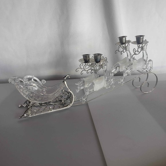 NEW - Holiday Decor - Sled and Reindeer Candle Holder - Picture 1 of 7